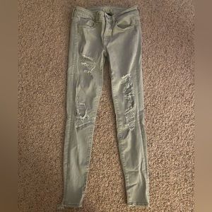 American Eagle Greenish Grey Ripped Jeans